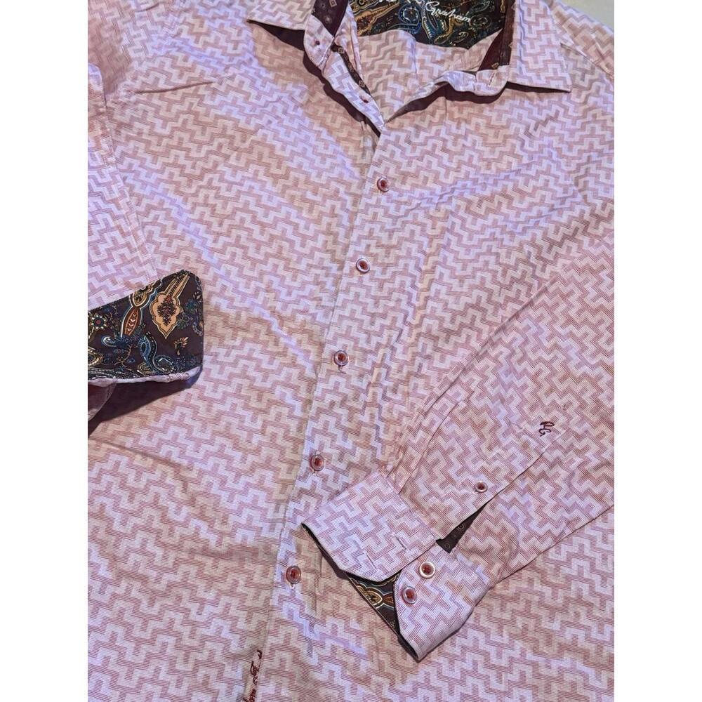 Robert Graham Shirt Mens M Pink Geometric Flip Cuff Classic Fit Button Up